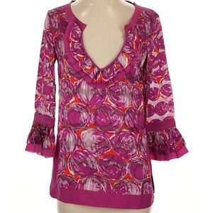 Tory Burch Blouse - Silk Blend - Rufles - Size 0 - Pink & Purple